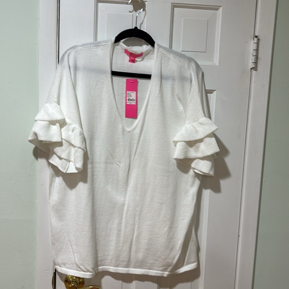 Lilly Pulitzer White Kresta Sweater with Ruffled Sleeves - Picture 7 of 7